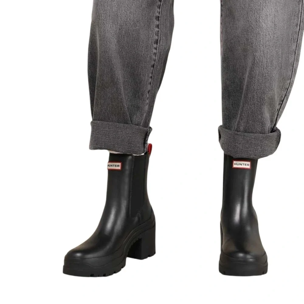 Hunter Miana Waterproof Chelsea Heeled Boots in Black Sz 11